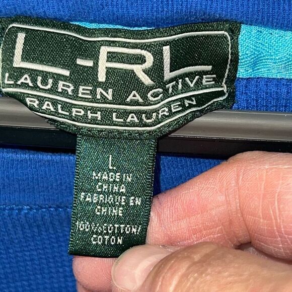 LRL Ralph Lauren Jeans Co Shirt Women Large Blue Strip Short Sleeve Pullover - Picture 4 of 9